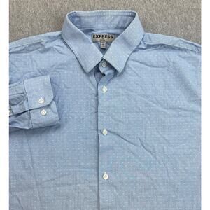 Express Shirt Mens XL (17-17.5) Blue 100% Cotton Fitted Button Up Long Sleeve